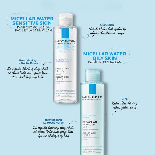 Nước tẩy trang cho da dầu mụn La Roche Posay Micellar Water Ultra Sensitive Skin