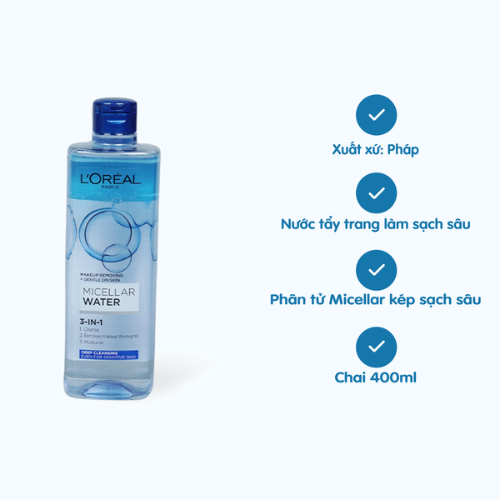 Nước tẩy trang L'Oréal Micellar Water 3 in 1 làm sạch sâu
